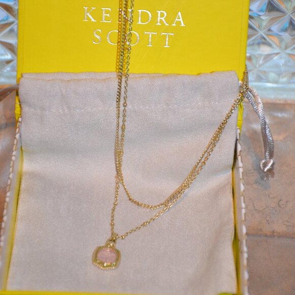 Kendra Scott Davie Pink Firefly Intaglio Double Strand Necklace in Gold Tone - Picture 4 of 6